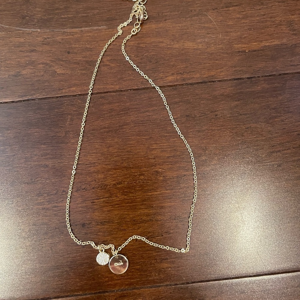 Banana republic Gold Pendant Necklace with Crystal Accents and oui charm - Picture 2 of 5